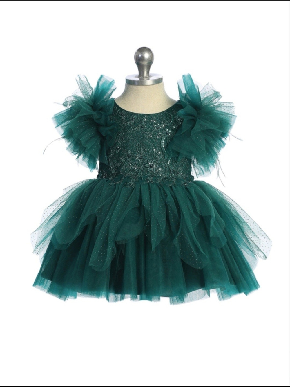 Tip Top Kids Teal Green Tulle Party Dress with Floral Bodice